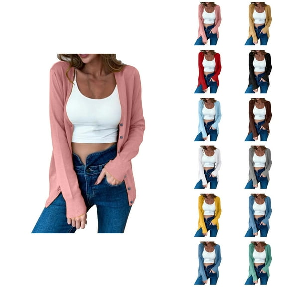 Cardigan Sweaters for Women 2025 Long Sleeve Button Open Front Plain Knit Sweater Cardigans Coat Outerwear
