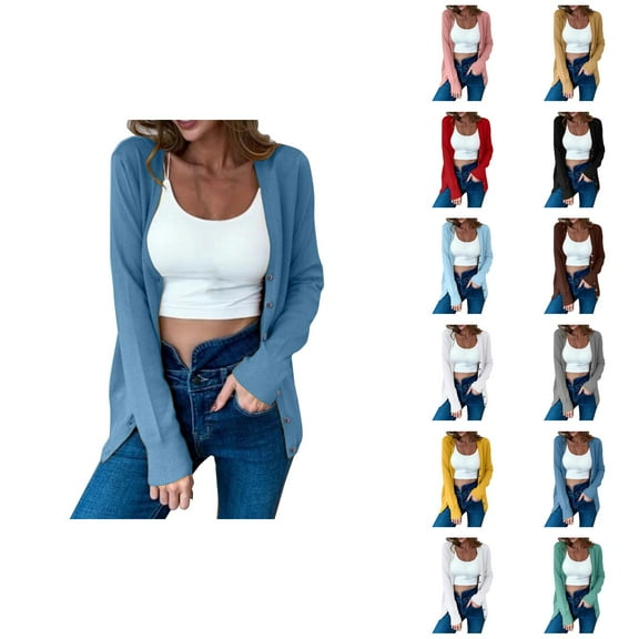 Cardigan Sweaters for Women 2025 Long Sleeve Button Open Front Plain Knit Sweater Cardigans Coat Outerwear