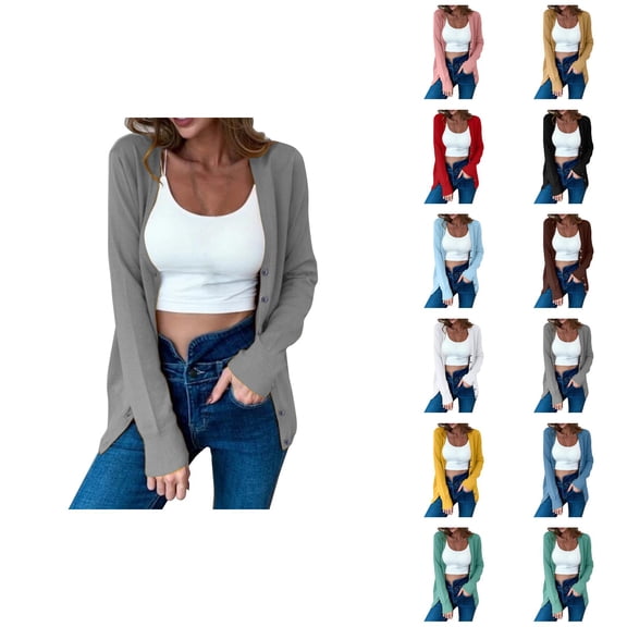 Cardigan Sweaters for Women 2025 Long Sleeve Button Open Front Plain Knit Sweater Cardigans Coat Outerwear