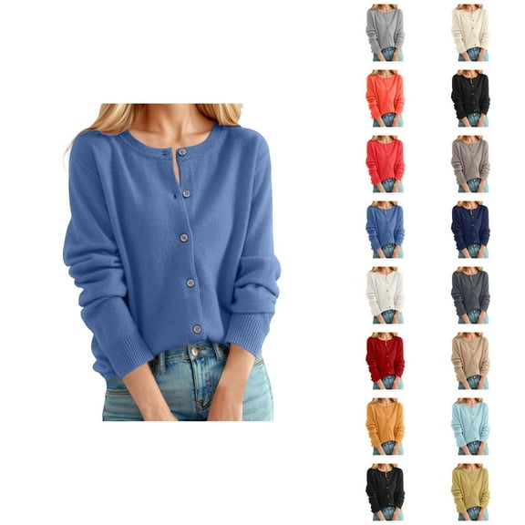 Cardigan Sweaters for Women 2025 Long Sleeve Crewneck Button Down Knit Fall Casual Sweater Cardigans Outerwear