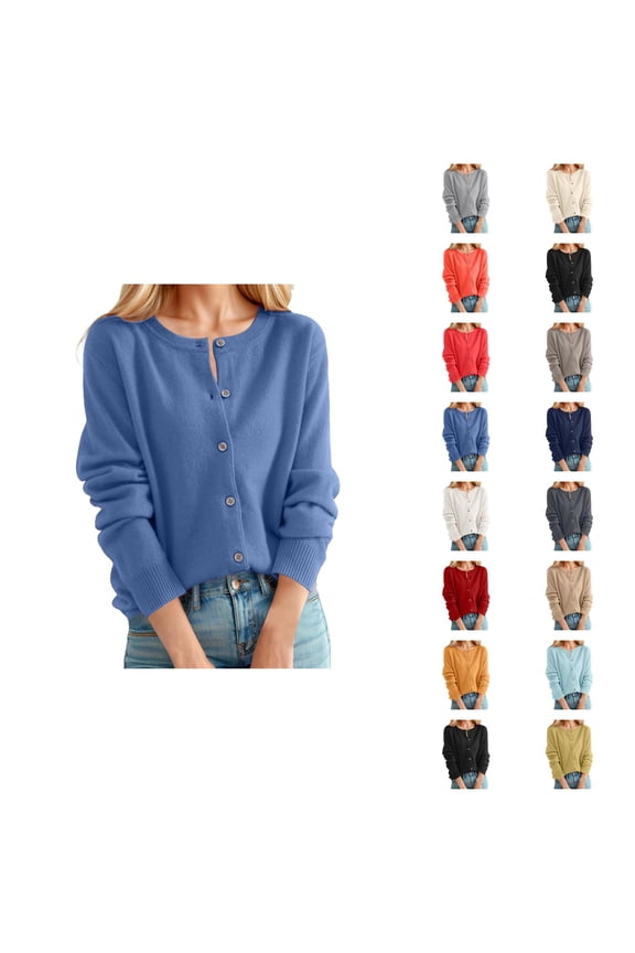 Cardigan Sweaters for Women 2025 Long Sleeve Crewneck Button Down Knit Fall Casual Sweater Cardigans Outerwear