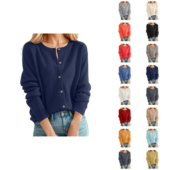 Cardigan Sweaters for Women 2025 Long Sleeve Crewneck Button Down Knit Fall Casual Sweater Cardigans Outerwear