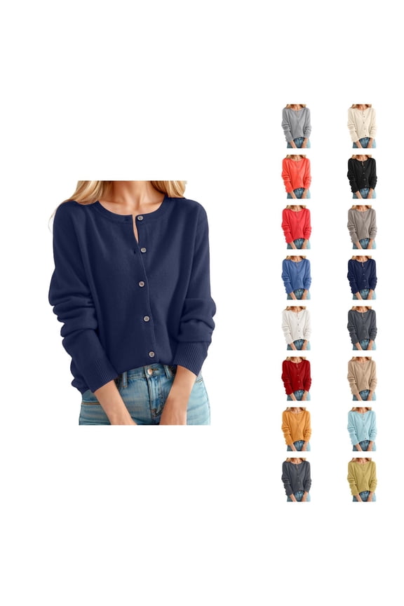 Cardigan Sweaters for Women 2025 Long Sleeve Crewneck Button Down Knit Fall Casual Sweater Cardigans Outerwear