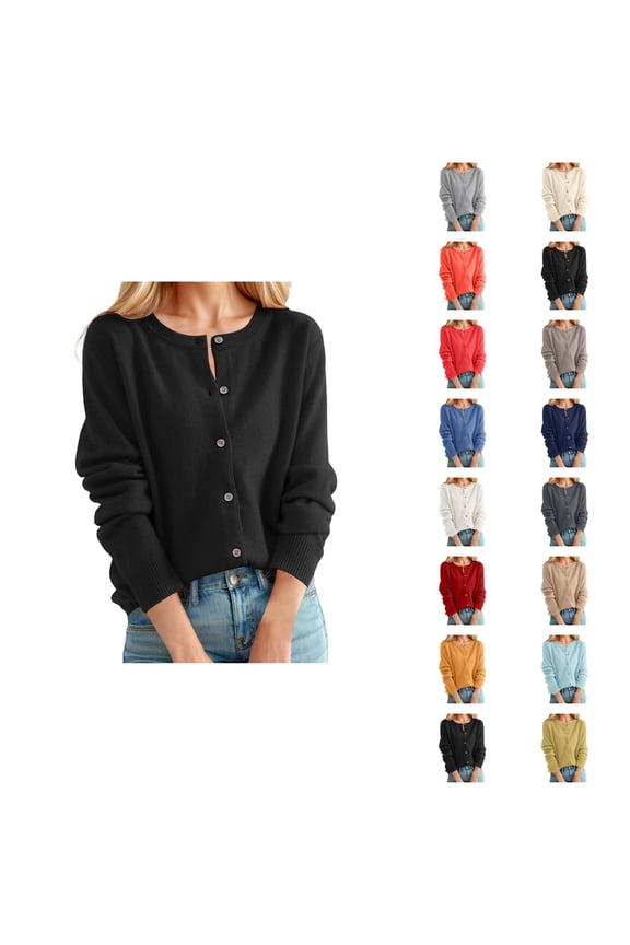 Cardigan Sweaters for Women 2025 Long Sleeve Crewneck Button Down Knit Fall Casual Sweater Cardigans Outerwear