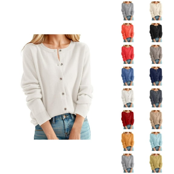Cardigan Sweaters for Women 2025 Long Sleeve Crewneck Button Down Knit Fall Casual Sweater Cardigans Outerwear