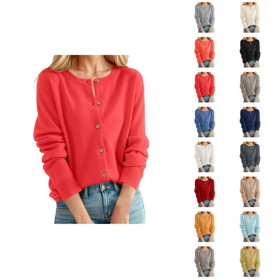 Cardigan Sweaters for Women 2025 Long Sleeve Crewneck Button Down Knit Fall Casual Sweater Cardigans Outerwear