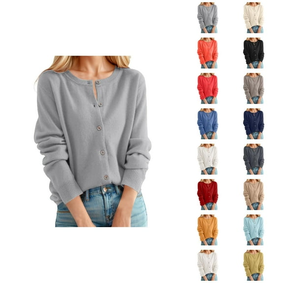 Cardigan Sweaters for Women 2025 Long Sleeve Crewneck Button Down Knit Fall Casual Sweater Cardigans Outerwear