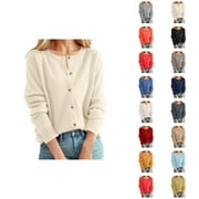 GENERIC Cardigan Sweaters for Women 2025 Long Sleeve Crewneck Button Down Knit Fall Casual Sweater Cardigans Outerwear