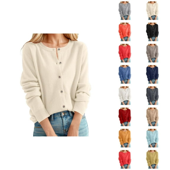 Cardigan Sweaters for Women 2025 Long Sleeve Crewneck Button Down Knit Fall Casual Sweater Cardigans Outerwear