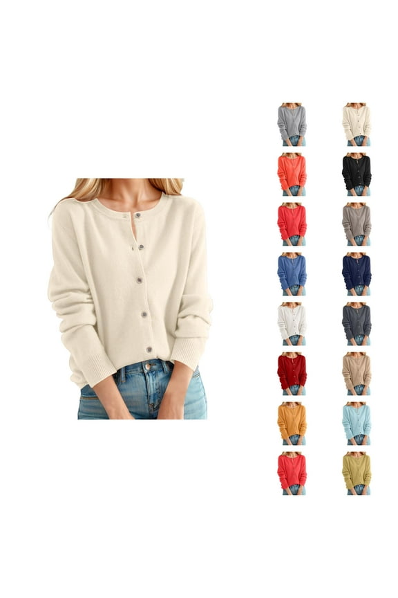 Cardigan Sweaters for Women 2025 Long Sleeve Crewneck Button Down Knit Fall Casual Sweater Cardigans Outerwear