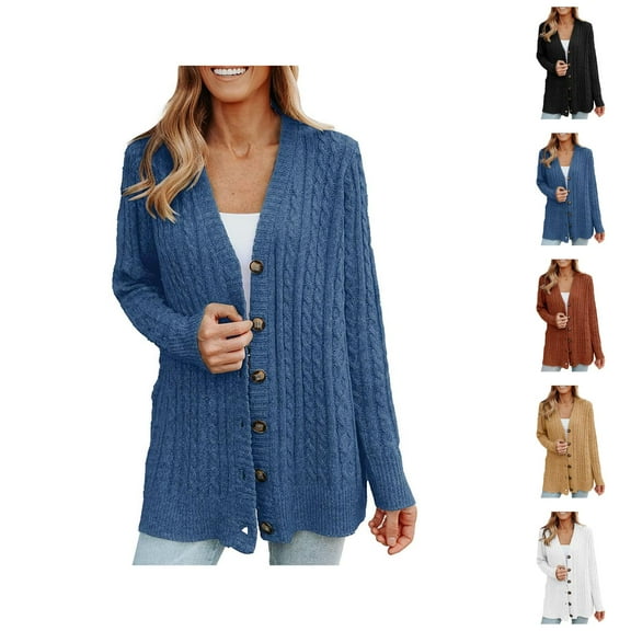Cardigan Sweaters for Women 2025 Long Sleeve V-Neck Button Cable Knit Sweater Jacket Coat Womens Cardigan Sweaters