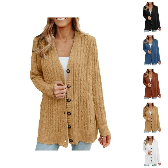 Cardigan Sweaters for Women 2025 Long Sleeve V-Neck Button Cable Knit Sweater Jacket Coat Womens Cardigan Sweaters