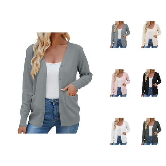 Cardigan Sweaters for Women 2025 Long Sleeve V Neck Button Down Knit Plain Cardigan Sweater Blouse Outerwear