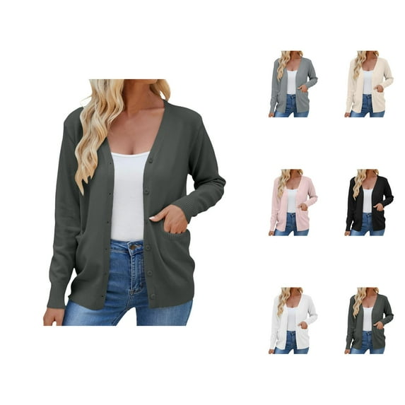 Cardigan Sweaters for Women 2025 Long Sleeve V Neck Button Down Knit Plain Cardigan Sweater Blouse Outerwear