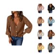 thumbnail image 1 of Cardigan Sweaters for Women 2025 Puff Sleeve Button V-Neck Knitted Sweater Jacket Coat Womens Cardigan Sweaters, 1 of 7