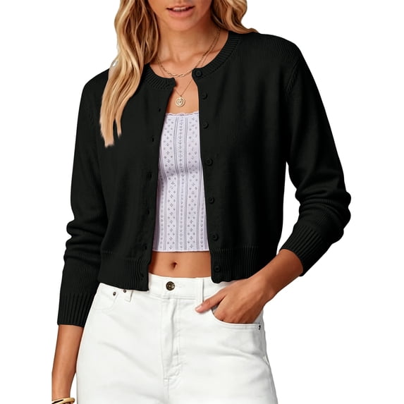 Cardigan Sweaters for Women 2026 Button Up Sweater Mid-Lightweight Soft Knit Long Sleeve Crew Neck Cardian, S