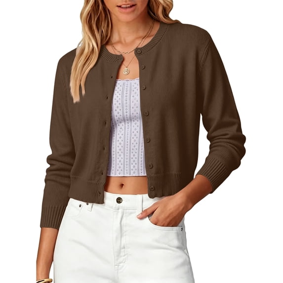 Cardigan Sweaters for Women 2026 Button Up Sweater Mid-Lightweight Soft Knit Long Sleeve Crew Neck Cardian, S