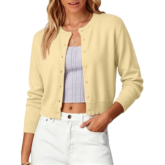 Cardigan Sweaters for Women 2026 Button Up Sweater Mid-Lightweight Soft Knit Long Sleeve Crew Neck Cardian, XS