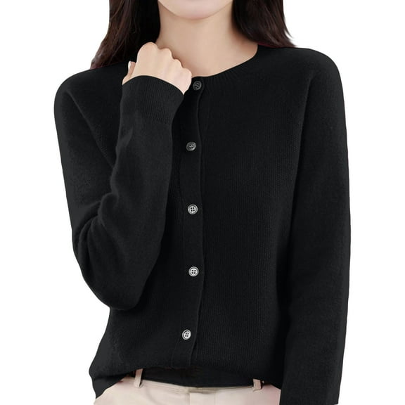 Cardigan Sweaters for Women Button Down Cardigans Open Front Crew Neck Knit Sweaters Trendy Dressy Knitwear OIOLOYJM Black 2XL