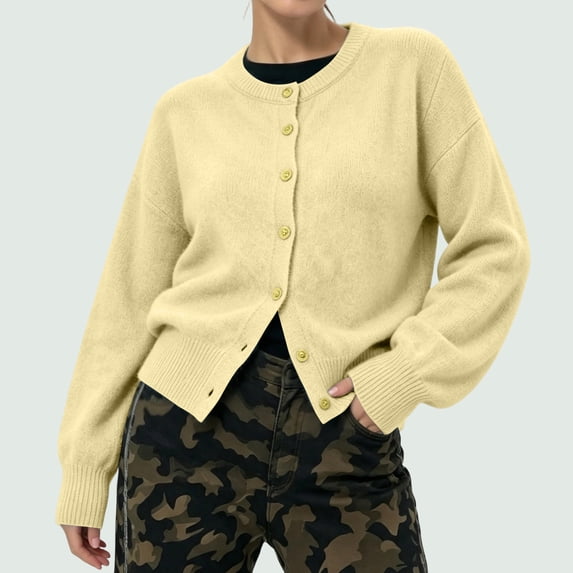 Cardigan Sweaters for Women Button Down Long Sleeve Crewneck Cardigans Open Front Knitted Sweater Business Casual Fall Outfits