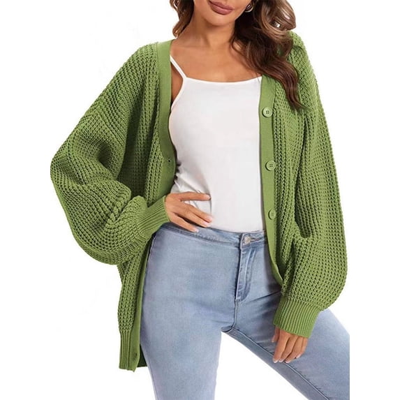 Cardigan Sweaters for Women Button-Down Long Sleeve Oversized Knit Outerwear Oil Green S