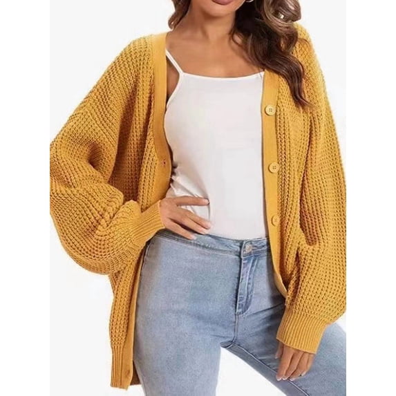 Cardigan Sweaters for Women Button-Down Long Sleeve Oversized Knit Outerwear Orange Yellow M