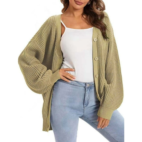 Cardigan Sweaters for Women Button-Down Long Sleeve Oversized Knit Outerwear Yellow Grey XXL