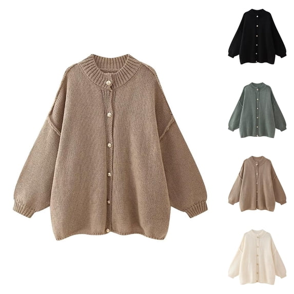 Cardigan Sweaters for Women Button Long Sleeve Round Neck Knitted Sweater Jacket Coat Womens Cardigan Sweaters