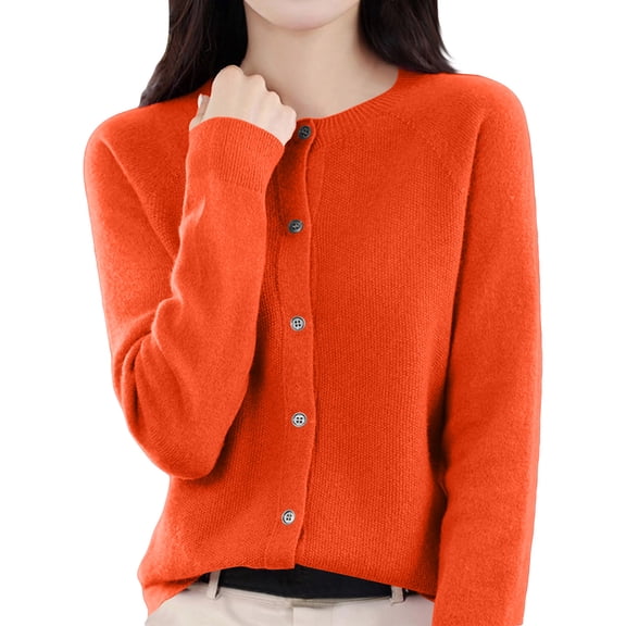 Cardigan Sweaters for Women Button Up Cardigans Open Front Crew Neck Knit Sweaters Casual Knitwear OIOLOYJM Saffron L
