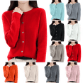 thumbnail image 1 of Cardigan Sweaters for Women Button Up Cardigans Open Front Crew Neck Knit Sweaters Warm Soft Tops Outwear OIOLOYJM Red 2XL, 1 of 7