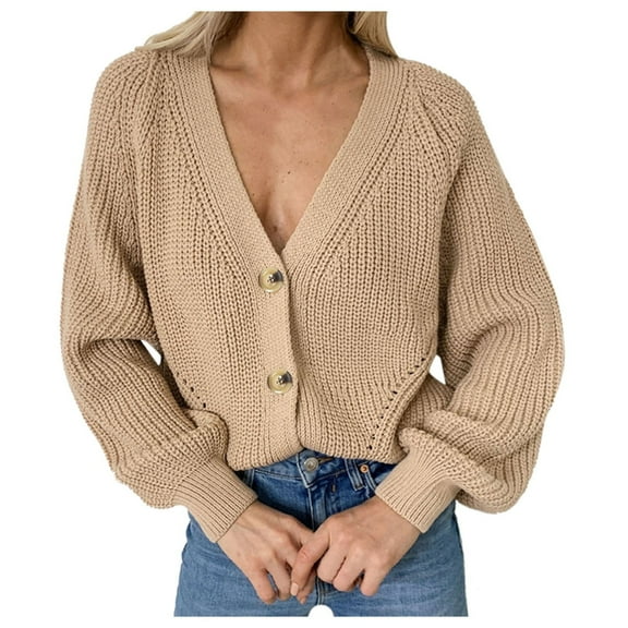 Cardigan Sweaters for Women Cardigans for Women Trendy Women's Long Sleeve Knit Sweater Open Front Cardigan Button Loose Outerwear