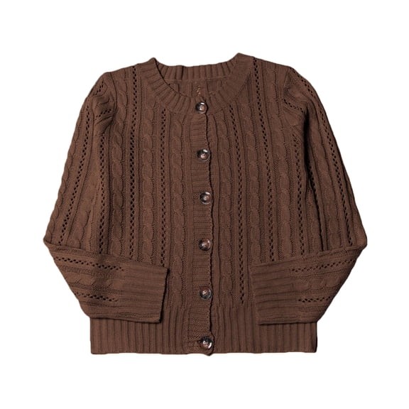 Cardigan Sweaters for Women Casual Button Down Cable Knit Long Sleeve Crewneck Knitted Jackets Brown L