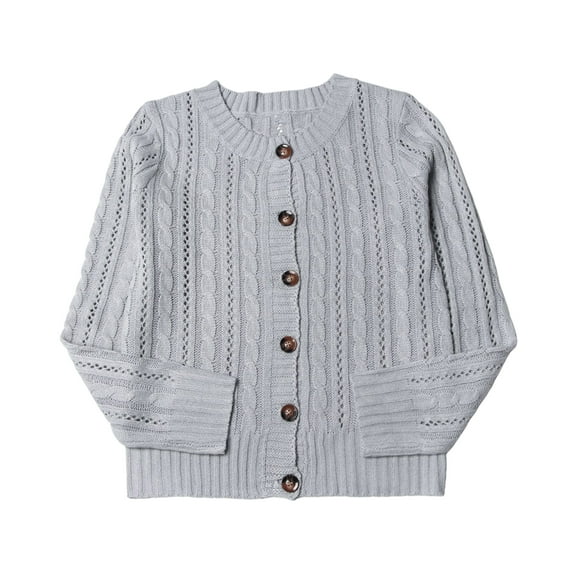 Cardigan Sweaters for Women Casual Button Down Cable Knit Long Sleeve Crewneck Knitted Jackets Gray S