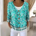 thumbnail image 1 of Cardigan Sweaters for Women Casual Button Down V Neck Knit Cardigans Sweater Fall Floral Print Boho Long Sleeve Clothe 08-Turquoise S, 1 of 4