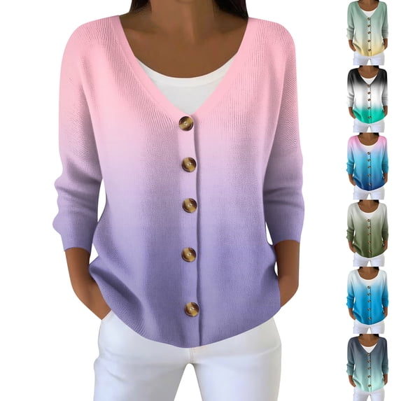 Cardigan Sweaters for Women Casual Button Down V Neck Knit Cardigans Sweater Fall Floral Print Boho Long Sleeve Clothe, M