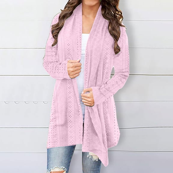 Cardigan Sweaters for Women Casual Crochet Hollow Out Knit Sweater Coats Lightweight Open Front Duster Cardigans Fall Fashion Travel Outwear
