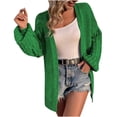 thumbnail image 1 of Cardigan Sweaters for Women Casual Lantern Sleeve Sweater Coat Lightweight Knit Solid Color Open Front Top (Green XL), 1 of 6