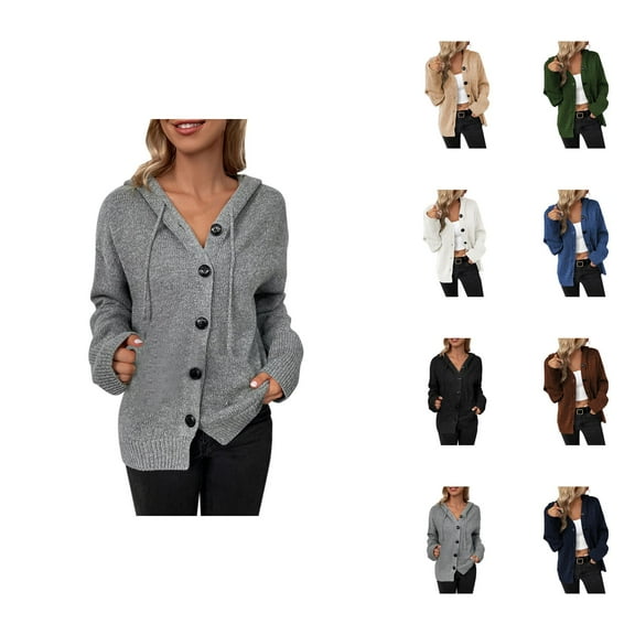 Cardigan Sweaters for Women Casual Long Sleeve Button Hooded Knitted Sweater Jacket Coat Womens Cardigan Sweaters