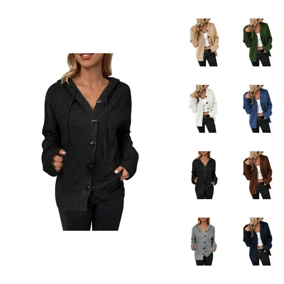Cardigan Sweaters for Women Casual Long Sleeve Button Hooded Knitted Sweater Jacket Coat Womens Cardigan Sweaters