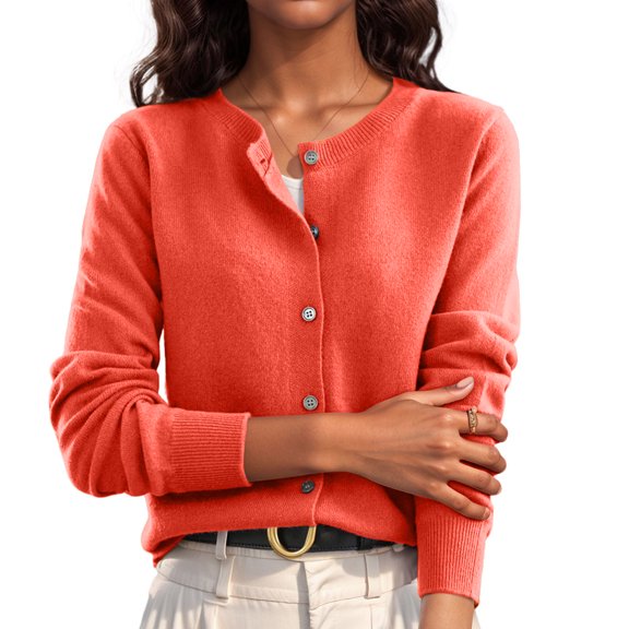 Cardigan Sweaters for Women Casual Long Sleeve Open Front Button Down Knit Outwear Soft Comfy Fashion Clothes Orange M