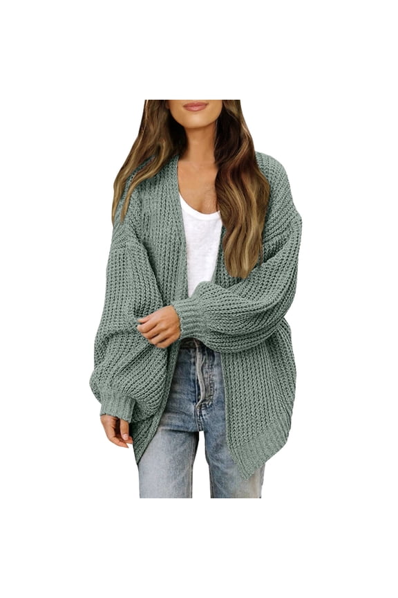 Cardigan Sweaters for Women Casual Long Sleeve Solid Color Open Front Soft Knit Fall Coat,Army Green,M