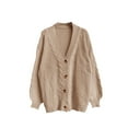 thumbnail image 1 of Cardigan Sweaters for Women Casual Solid Color Open Front Button V Neck Fall Coat,Khaki,XL, 1 of 3