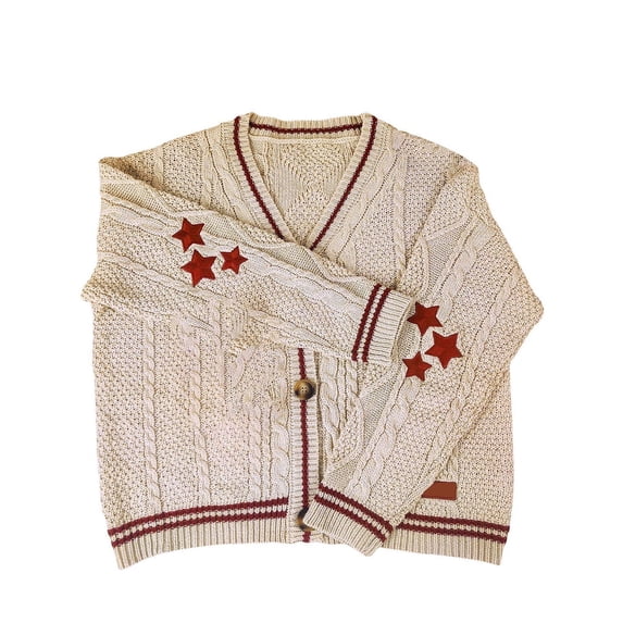 Cardigan Sweaters for Women Chunky Cable Knit Sweater Star Striped Sweater Button Down V Neck Casual Knit Cardigans Alsol Lamesa