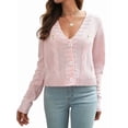 thumbnail image 1 of Cardigan Sweaters for Women Chunky Knit Cardigan Long Sleeve V-Neck Button Sweater Jacket Fall Winter Pink L, 1 of 9