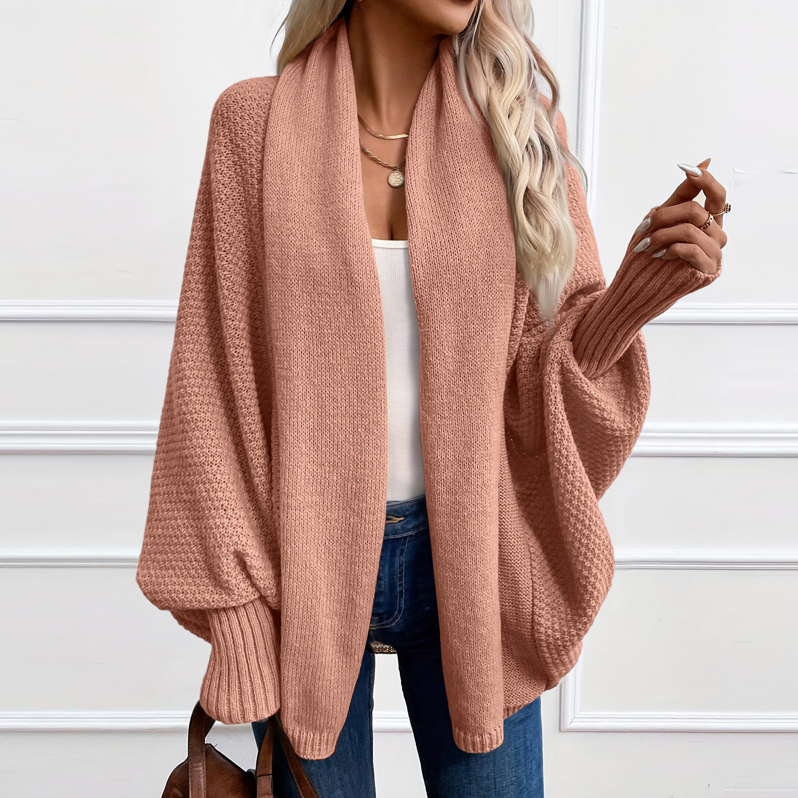 Spicy Sandia Women's Lightweight Knit Cardigan - Open Front, Long, Light Camel, X-Large