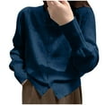 thumbnail image 1 of Cardigan Sweaters for Women Crewneck Button Down Front Long Sleeve Knit Top Blue Free Size, 1 of 5