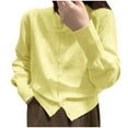 thumbnail image 1 of Cardigan Sweaters for Women Crewneck Button Down Front Long Sleeve Knit Top Yellow Free Size, 1 of 5