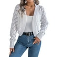 thumbnail image 1 of Cardigan Sweaters for Women Crochet Open Front Short Jacket Fall Winter Lantern Sleeve Cover Up White L, 1 of 9