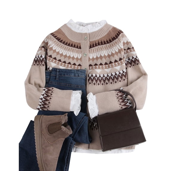 Cardigan Sweaters for Women Fair Isle Sweater Long Sleeve Open Front Buton Down Soft Fall Sweaters Knitted Cardigan S-2XL Alsol Lamesa