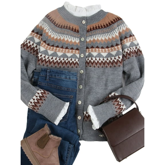 Cardigan Sweaters for Women Fair Isle Sweater Long Sleeve Open Front Buton Down Soft Fall Sweaters Knitted Cardigan S-2XL Alsol Lamesa